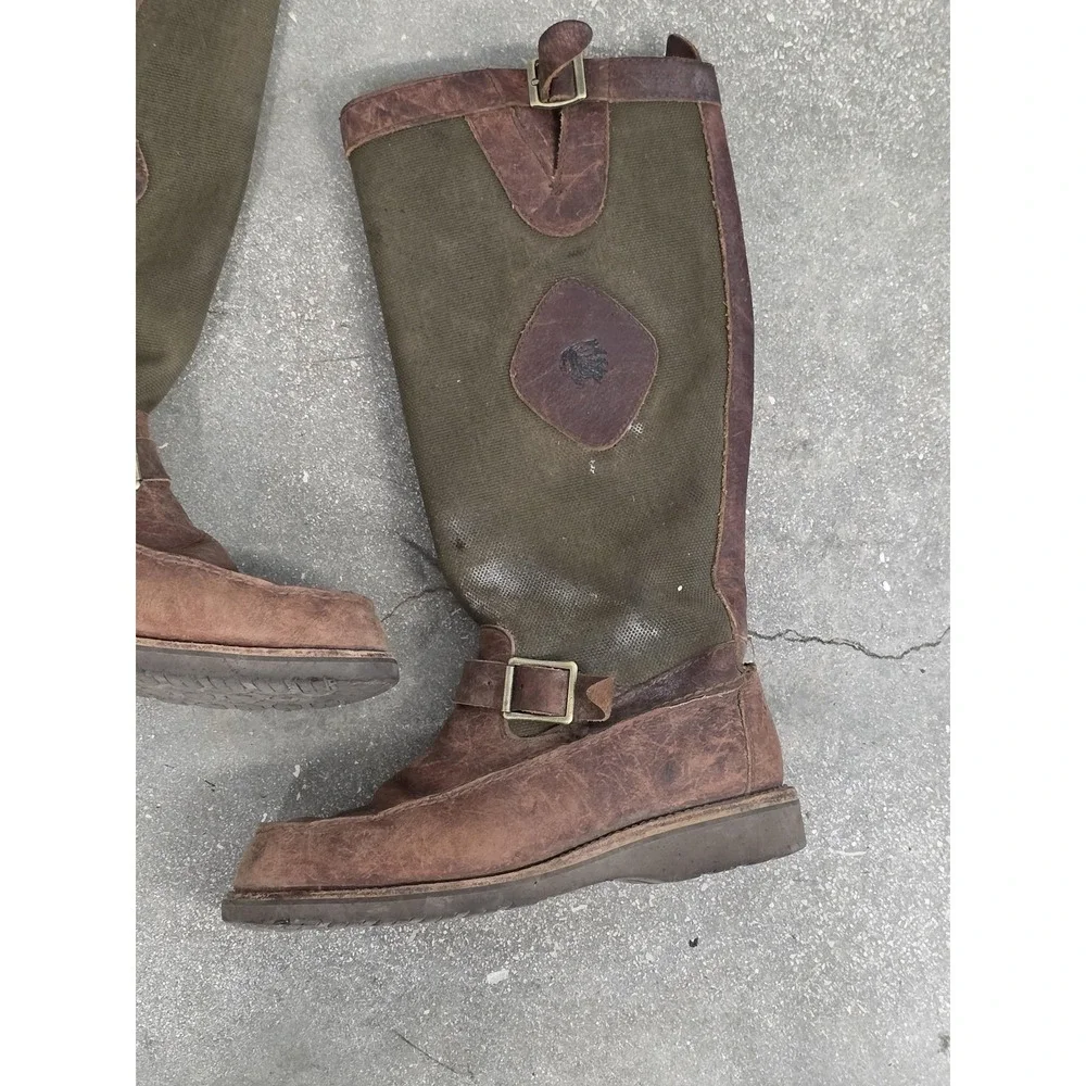 Chippewa Cutter Boots Mens Size 10EE Brown Leather Canvas Knee High Winter